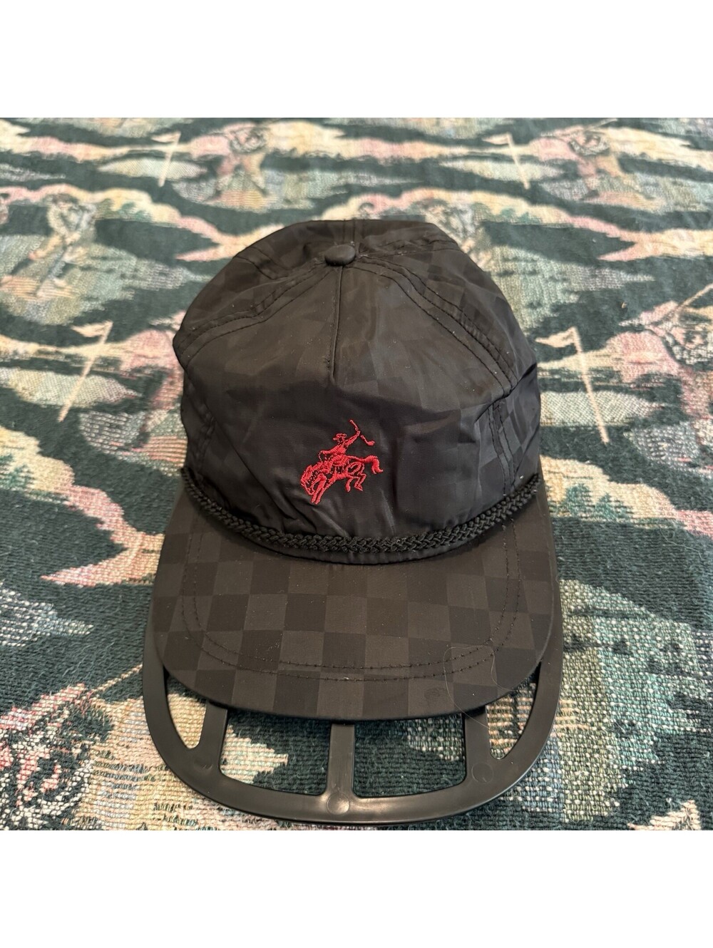 Vintage 90s RARE Marlboro Cigarettes Black Satin Checkered Hat Cap OSFM